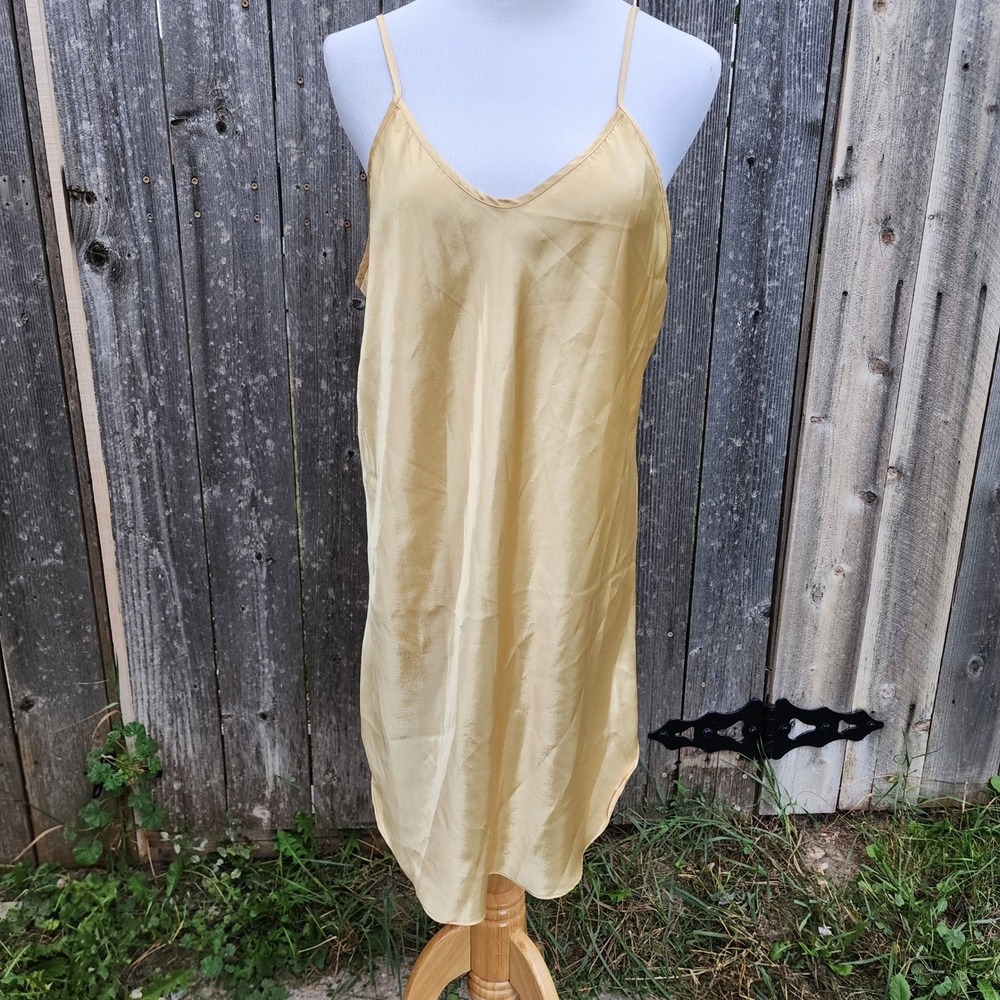 Vintage Y2K Romantic Moods Gold Liquid Satin Chemise Slip Dress Medium Coquette